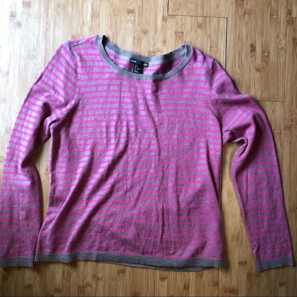 H&M pink stripped crew neck sweater-small - Picture 2 of 5
